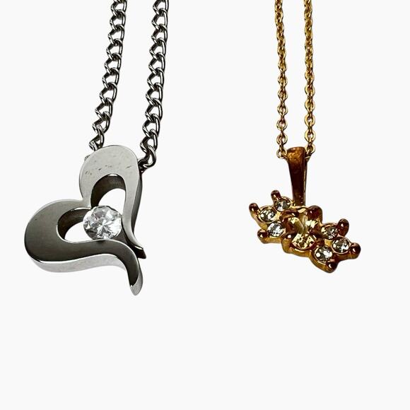 Rhinestone Pendant Necklace Lot 7 Gold And Silver Tone Wearable Delicate Sparkly - Picture 5 of 12